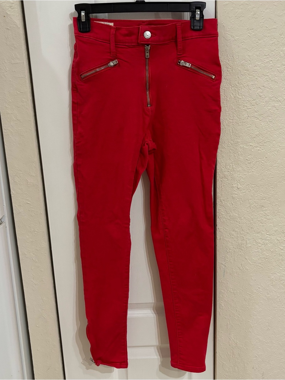 Levi's Red Skinny Pants with Zipper Accents